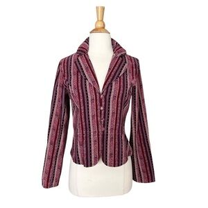 Vintage Inspired Boho Purple Velvet Stripe Blazer‎ Jacket Hippie Retro 70s Small
